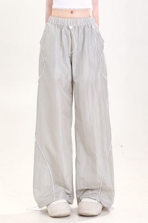 Summer American-Style Quick-Dry Wide-Leg Pants for Women, Bow Accent Loose Straight-Leg Casual Trousers