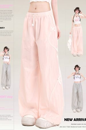 Summer American-Style Quick-Dry Wide-Leg Pants for Women, Bow Accent Loose Straight-Leg Casual Trousers