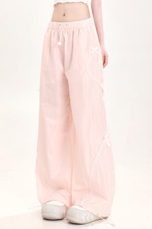 Summer American-Style Quick-Dry Wide-Leg Pants for Women, Bow Accent Loose Straight-Leg Casual Trousers