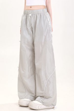 Summer American-Style Quick-Dry Wide-Leg Pants for Women, Bow Accent Loose Straight-Leg Casual Trousers