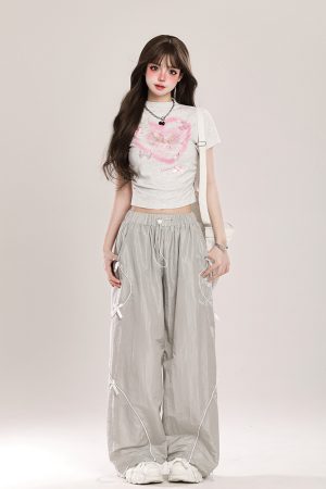 Summer American-Style Quick-Dry Wide-Leg Pants for Women, Bow Accent Loose Straight-Leg Casual Trousers