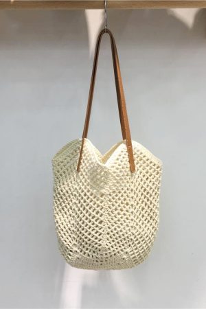 Summer Beach Tote Bag - Women's Cotton Yarn Woven Shoulder Bag with Hollow Design - Stylish Handheld Tote for 2025