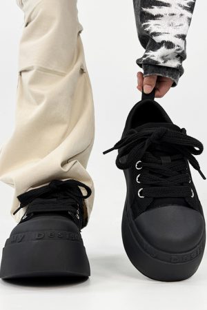 Summer Black Knight Sneakers for Men and Women - Thick-Soled Platform Canvas Shoes, Height-Increasing American Style Couples Sneakers