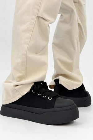 Summer Black Knight Sneakers for Men and Women - Thick-Soled Platform Canvas Shoes, Height-Increasing American Style Couples Sneakers