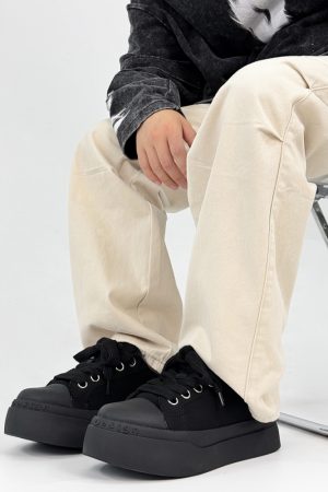 Summer Black Knight Sneakers for Men and Women - Thick-Soled Platform Canvas Shoes, Height-Increasing American Style Couples Sneakers