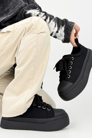 Summer Black Knight Sneakers for Men and Women - Thick-Soled Platform Canvas Shoes, Height-Increasing American Style Couples Sneakers