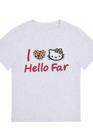 Summer Black Leopard Print Kitty Cat Graphic Cropped Top for Women - American Style Slim-Fit Short Sleeve