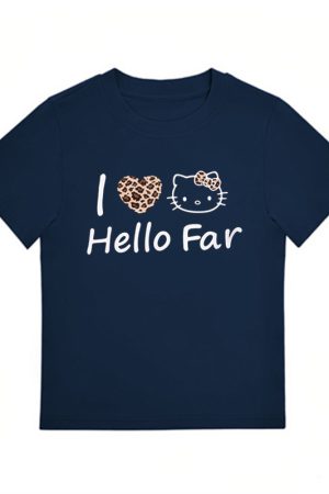 Summer Black Leopard Print Kitty Cat Graphic Cropped Top for Women - American Style Slim-Fit Short Sleeve