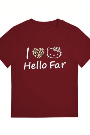 Summer Black Leopard Print Kitty Cat Graphic Cropped Top for Women - American Style Slim-Fit Short Sleeve