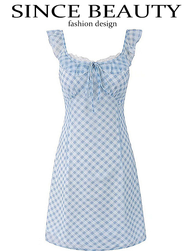 Summer Blue Spaghetti Strap Dress - Vacation Style Slim A-Line Short Skirt for 2025 Y2K Fashion Summer Blue Spaghetti Strap Dress - Vacation Style Slim A-Line Short Skirt for 2025 Y2K Fashion