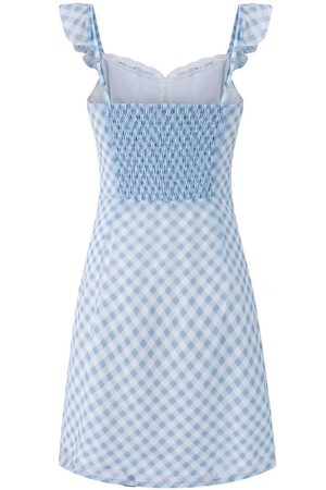 Summer Blue Spaghetti Strap Dress - Vacation Style Slim A-Line Short Skirt for 2025 Y2K Fashion