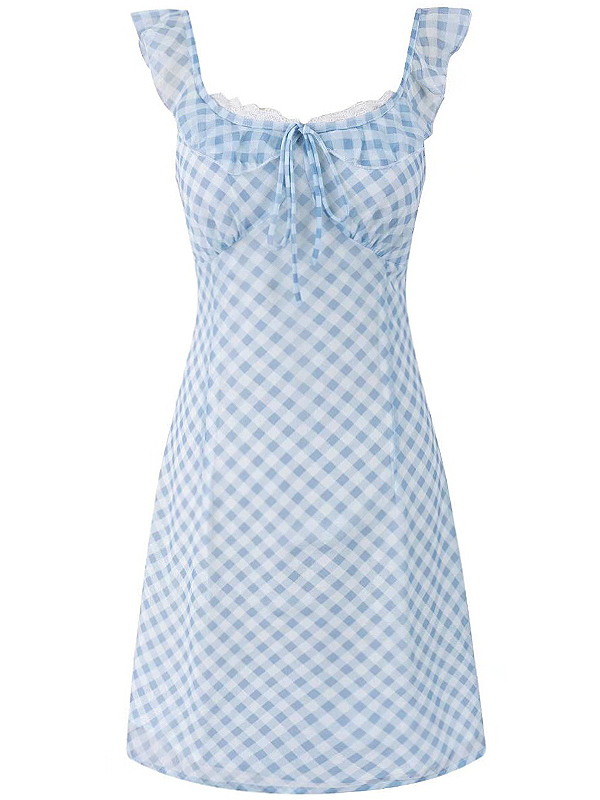 Summer Blue Spaghetti Strap Dress - Vacation Style Slim A-Line Short Skirt for 2025 Y2K Fashion Summer Blue Spaghetti Strap Dress - Vacation Style Slim A-Line Short Skirt for 2025 Y2K Fashion