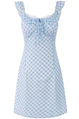 Summer Blue Spaghetti Strap Dress - Vacation Style Slim A-Line Short Skirt for 2025 Y2K Fashion