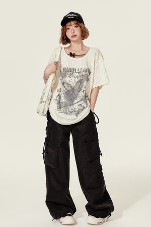 Summer Butterfly Print U-Neck Short Sleeve T-Shirt for Women - Spicy Girl American Style Loose Slimming Top