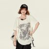 Summer Butterfly Print U-Neck Short Sleeve T-Shirt for Women - Spicy Girl American Style Loose Slimming Top