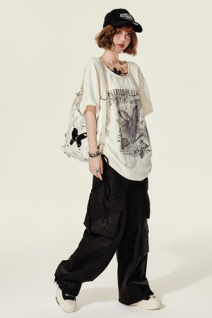 Summer Butterfly Print U-Neck Short Sleeve T-Shirt for Women - Spicy Girl American Style Loose Slimming Top