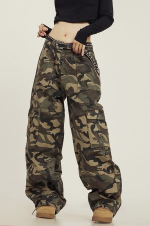 Summer Camouflage Work Pants for Men and Women, Loose Straight Casual Slightly Flared Wide-Leg Style, Outdoor Adventure Fashion