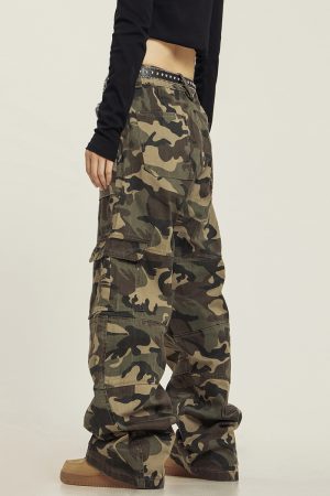 Summer Camouflage Work Pants for Men and Women, Loose Straight Casual Slightly Flared Wide-Leg Style, Outdoor Adventure Fashion