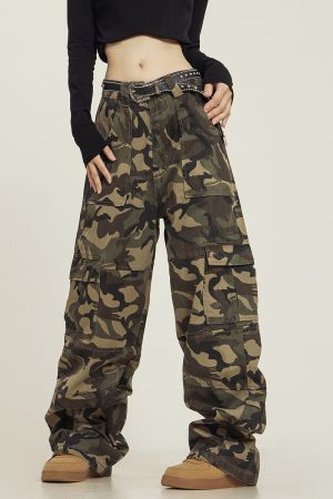 Summer Camouflage Work Pants for Men and Women, Loose Straight Casual Slightly Flared Wide-Leg Style, Outdoor Adventure Fashion