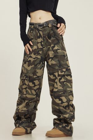 Summer Camouflage Work Pants for Men and Women, Loose Straight Casual Slightly Flared Wide-Leg Style, Outdoor Adventure Fashion