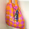 Summer Canvas Tote Bag with Pink Orange Diamond Pattern - Large Capacity Fashion Commute Bag for Magic Market Style