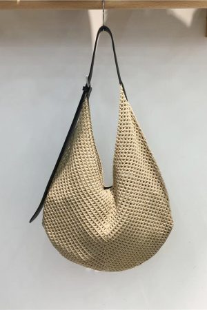 Summer Casual Beach Bag - Woven Hollow Splicing Design for Vacation & Daily Use - Trendy Niche Ins Style