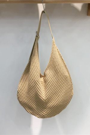 Summer Casual Beach Bag - Woven Hollow Splicing Design for Vacation & Daily Use - Trendy Niche Ins Style