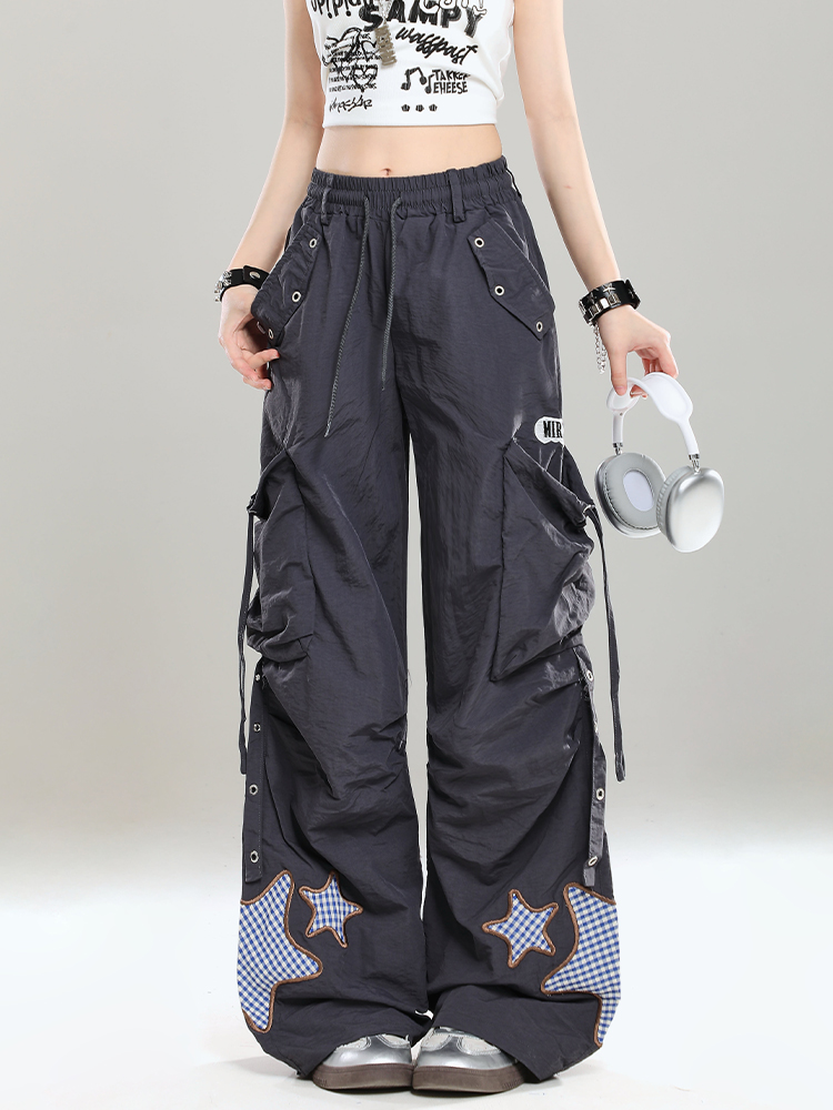 Summer Casual Cargo Pants for Girls - American Style Loose BF Drop-Crotch Design, Trendy and Cool Summer Casual Cargo Pants for Girls - American Style Loose BF Drop-Crotch Design, Trendy and Cool