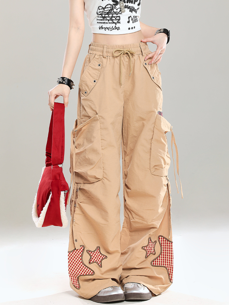 Summer Casual Cargo Pants for Girls - American Style Loose BF Drop-Crotch Design, Trendy and Cool Summer Casual Cargo Pants for Girls - American Style Loose BF Drop-Crotch Design, Trendy and Cool