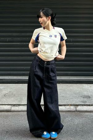 Summer Color-Blocking Spliced Jersey T-Shirt for Women - Retro Short Sleeve Slim Fit V-Neck Cropped Top