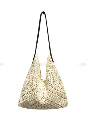 Summer Cotton Rope Woven Shoulder Bag - Large Capacity Hollow Design Tote for Women - Perfect Beach Accessory