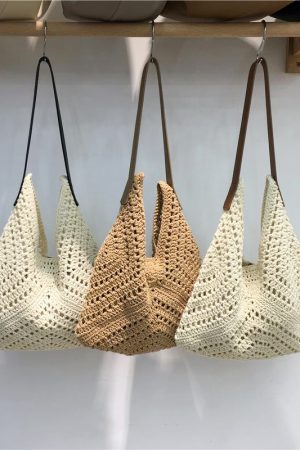 Summer Cotton Rope Woven Shoulder Bag - Large Capacity Hollow Design Tote for Women - Perfect Beach Accessory