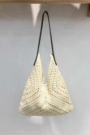 Summer Cotton Rope Woven Shoulder Bag - Large Capacity Hollow Design Tote for Women - Perfect Beach Accessory