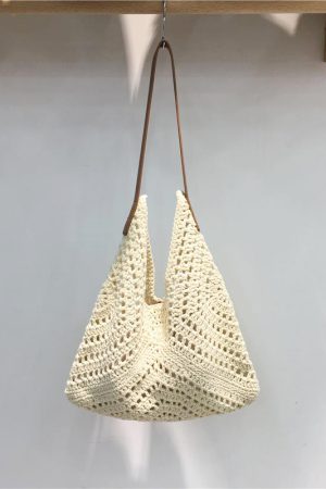 Summer Cotton Rope Woven Shoulder Bag - Large Capacity Hollow Design Tote for Women - Perfect Beach Accessory