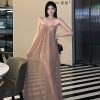 Summer Dazzling Strapless Mesh Dress for Women - Sexy Backless High-End Long Dress in 90s Style