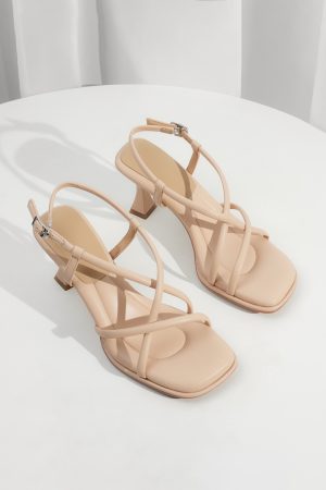 Summer Elegant Sheepskin French Cross-Strap Square-Toe Sandals for Women, Versatile Thin-Heeled Roman High Heels