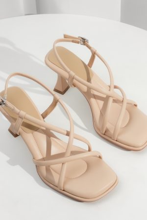 Summer Elegant Sheepskin French Cross-Strap Square-Toe Sandals for Women, Versatile Thin-Heeled Roman High Heels