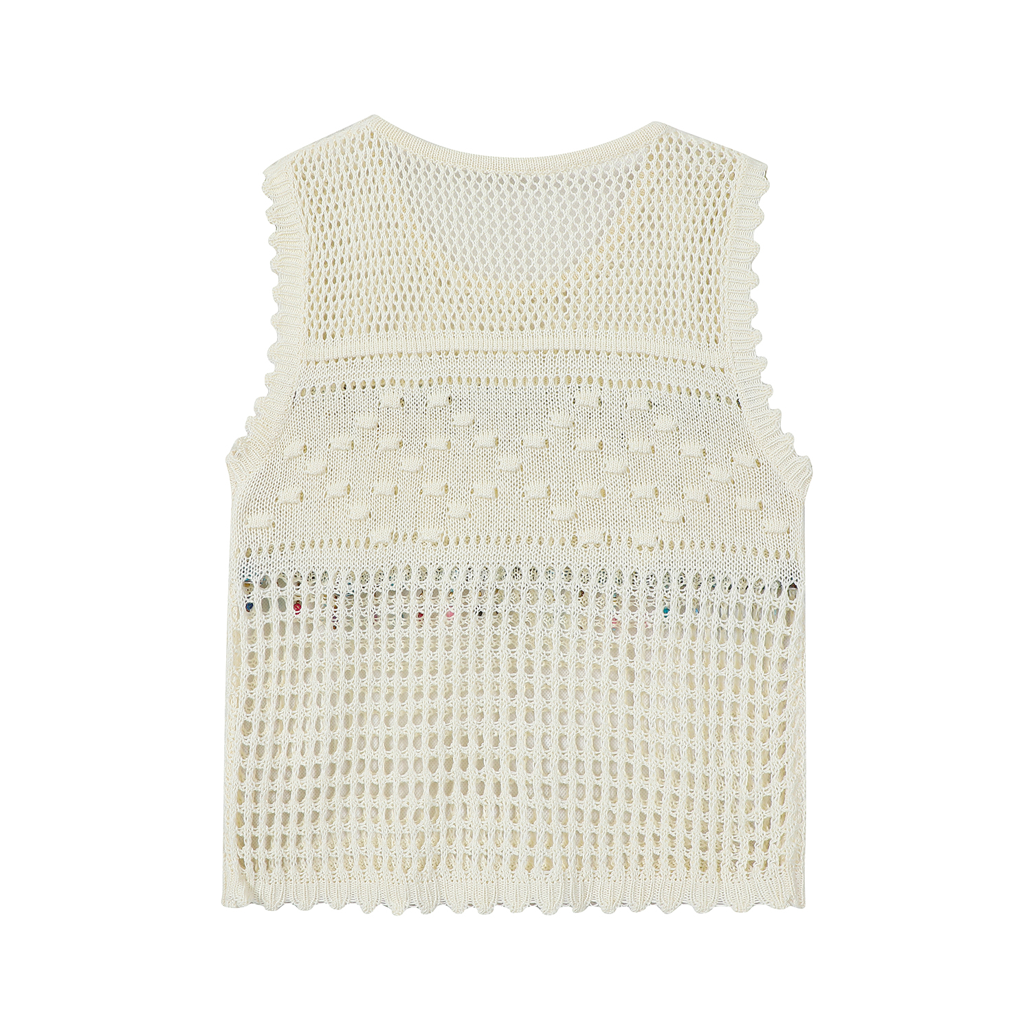 Summer Ethnic Style Knitted Vest with Lace Hollow Design and Bead Tassels - Short Sleeveless Top for Boho and Festival Fashion Summer Ethnic Style Knitted Vest with Lace Hollow Design and Bead Tassels - Short Sleeveless Top for Boho and Festival Fashion