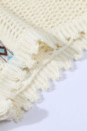 Summer Ethnic Style Knitted Vest with Lace Hollow Design and Bead Tassels - Short Sleeveless Top for Boho and Festival Fashion