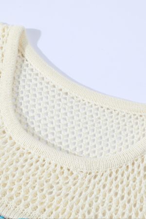 Summer Ethnic Style Knitted Vest with Lace Hollow Design and Bead Tassels - Short Sleeveless Top for Boho and Festival Fashion