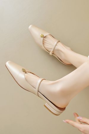 Summer Fashion Camellia Buckle Strap Sandals for Women - Low-Heeled Mules & Half Slippers