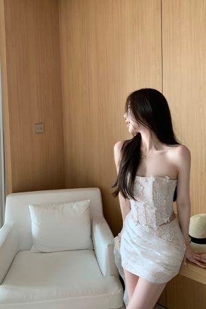 Summer Fishbone Strapless Top and Skirt Two-Piece Set - Mermaid Style, Pure Desire, Perfect for 90s and Y2K Fashion