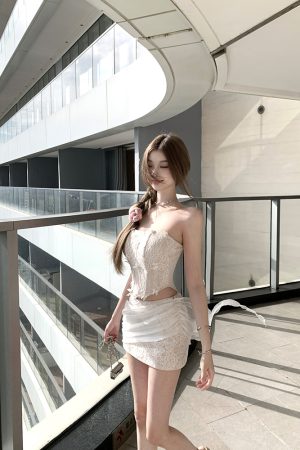 Summer Fishbone Strapless Top and Skirt Two-Piece Set - Mermaid Style, Pure Desire, Perfect for 90s and Y2K Fashion