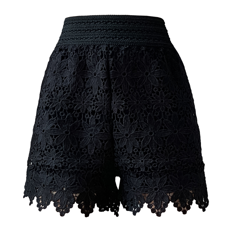 Summer Floral Embroidery Hollow Lace Wide-Leg Short Skirt with Elastic Waist for Beach Vacation Outerwear Summer Floral Embroidery Hollow Lace Wide-Leg Short Skirt with Elastic Waist for Beach Vacation Outerwear