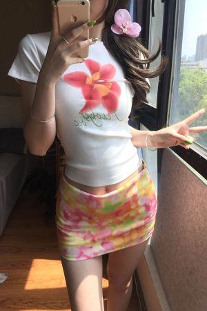 Summer Floral Print A-Line Mini Skirt for Women - Retro Spicy Girl Slim Fit Bodycon Style