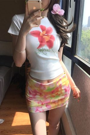 Summer Floral Print A-Line Mini Skirt for Women - Retro Spicy Girl Slim Fit Bodycon Style