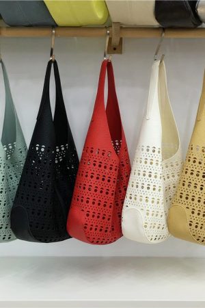 Summer French Hollow Carved Tote Bag - Large Capacity Versatile Commuter Shoulder Bag for Stylish Outings