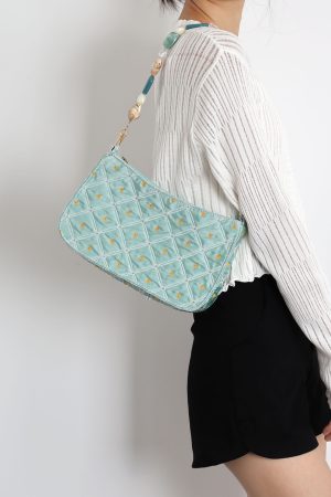 Summer Fresh Retro Green Beaded Crossbody Bag for Women - Artistic Texture Underarm Bag, Original Niche Design