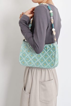 Summer Fresh Retro Green Beaded Crossbody Bag for Women - Artistic Texture Underarm Bag, Original Niche Design