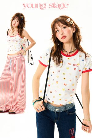 Summer Fruit Print Slim-Fit Camisole for Women - Sweet and Spicy American-Style Short Top, Perfect for 90s and Y2K Fashion